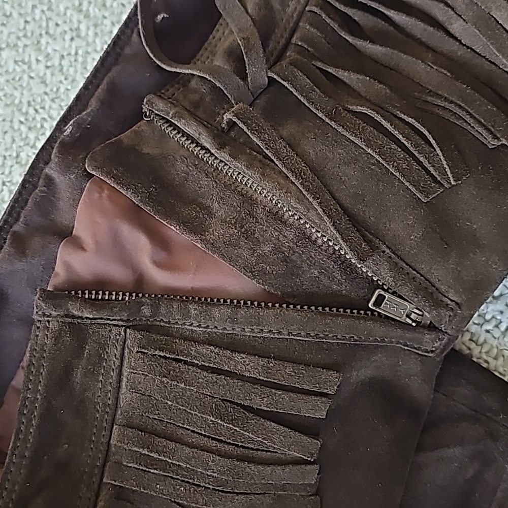 Genuine Leather Dark Brown Pants with Fringe Details Size 8 Aprox - Picture 12 of 16